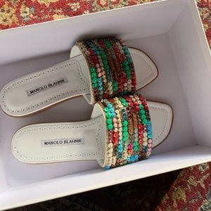 Manolo Blahnik Beaded Sandal Slides